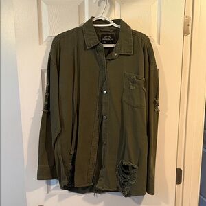 Womens Olive Green Distressed Jacket